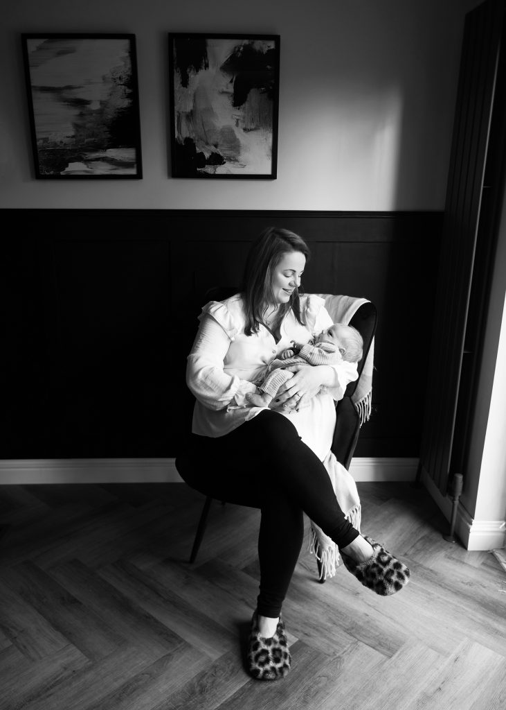 Home newborn photography in Ayrshire showing a relaxed lifestyle newborn session at home